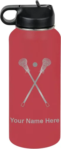 Miniatura 37 de LaserGram Botella de agua personalizada, palitos de lacrosse, acero inoxidable de doble pared aislada al vacío con popote superior, regalo grabado