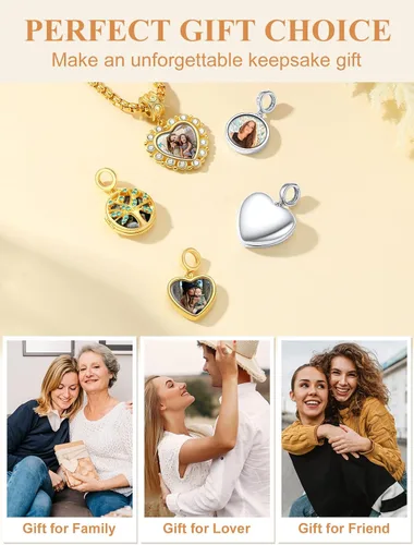 Miniatura 57 de Custom4U Photo Charms for Bracelets 925 Sterling Silver/Gold Plated Heart/Tree of Life/Round Charm Bead Personalized with Picture Custom
