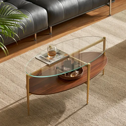 Miniatura 12 de Saint Mossi - Mesa de café moderna para sala de estar, mesa de café redonda de mediados de siglo, mesa central de 2 niveles para espacios pequeños