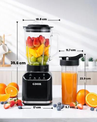 Miniatura 8 de GDOR Licuadora profesional de 1200 W con 5 programas inteligentes Licuadora de encimera de alta velocidad para batidos y batidos, tarro de vidrio