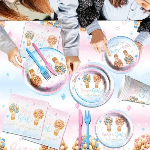 Miniatura 2 de Baby Bear - Vajilla de revelación de género, 122 piezas, platos y servilletas, tazas, mantel de oso para niños o niñas, suministros de fiesta