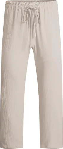Miniatura 3 de COOFANDY Pantalones casuales de lino para hombre con cintura elástica y cordón para playa