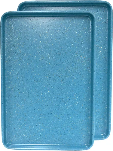 Miniatura 2 de casaWare Juego de 2 hojas de galletas de peso comercial definitivo de 15 x 10 x 1 pulgadas (granito azul)