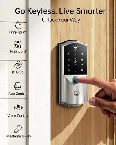 Miniatura 4 de Cerradura Inteligente WiFi para Puerta Principal – Cerrojo Electrónico de Entrada sin Llave Firstriver con Huella Dactilar Biométrica y Teclado