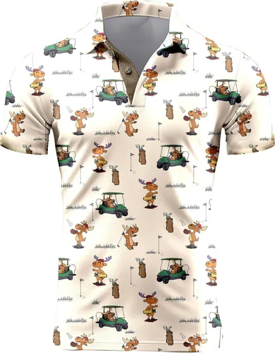 Miniatura 114 de Camisa de golf de los años 80 para hombre, ajuste seco, manga corta, estampada, divertidas, camisas de golf de los años 90 para hombre