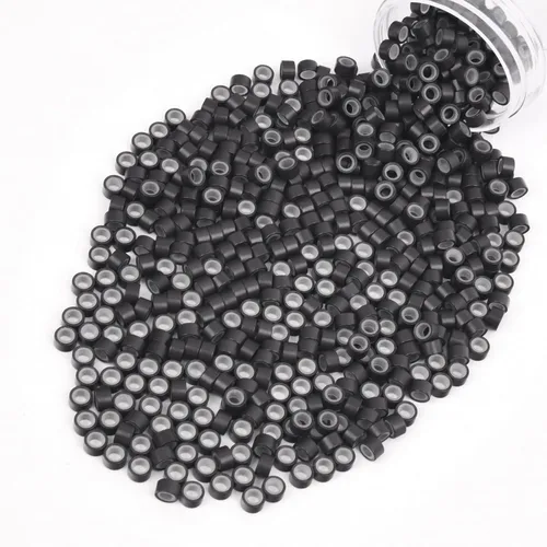 Miniatura 69 de Vlasy 100 Piezas Cuentas de Nano Anillo con Forro de Silicona para Extensiones de Cabello Humano con Nano Anillo 5 Colores Opcionales (Negro)