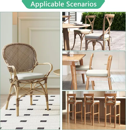 Miniatura 8 de Helios&Hestia Cojines para sillas de comedor de interior con lazos para cocina, cojines de asiento para exteriores con funda extraíble, parte Beige