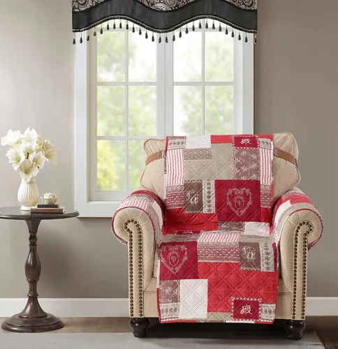 Miniatura 2 de Brilliant Sunshine Funda acolchada para silla con diseño de retazos de corazón de amor burdeos, 23 pulgadas de ancho de asiento, protector