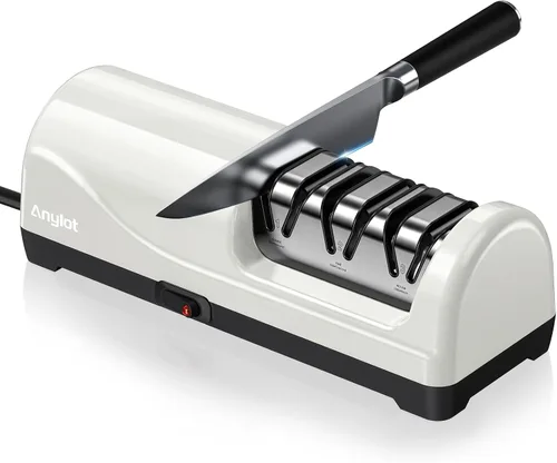Miniatura 10 de Afilador de cuchillos eléctrico para cocina, afilador de cuchillos eléctrico de 3 etapas con abrasivos 100% de diamante, guía de ángulo de precisión