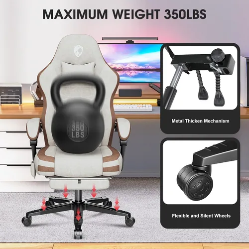 Miniatura 6 de Silla para videojuegos, silla de oficina de tela para computadora con masaje, silla ergonómica con reposapiés, soporte lumbar, cojín ensanchado