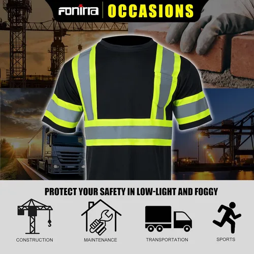 Miniatura 7 de FONIRRA Camisa reflectante de seguridad de alta visibilidad para hombres ANSI Clase 3 Hi Vis, camisas de trabajo de construcción con manga corta