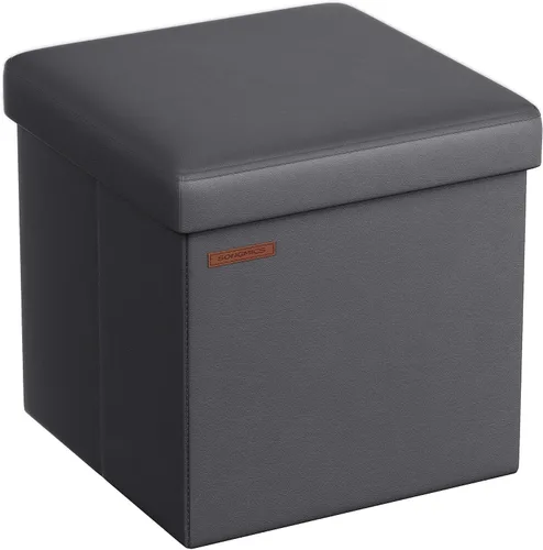 Miniatura 11 de SONGMICS cubo de almacenamiento de piel sintética, asiento, 15 pulgadas, Madera, Negro