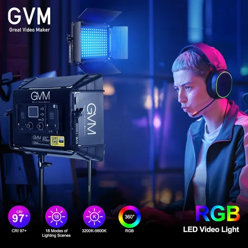 Miniatura 5 de Kits de iluminación de fotografía RGB GVM con 2 softboxes, luces de estudio 680RS de 50W con control Bluetooth, 2 paquetes de luz de video con 18