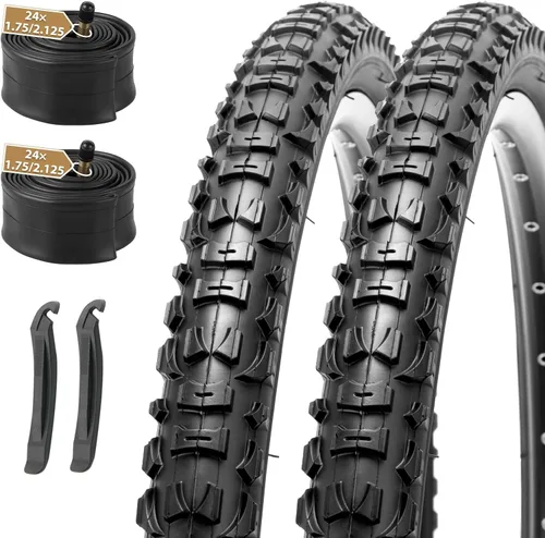 Miniatura 8 de MOHEGIA Juego de neumáticos de bicicleta de montaña: 2 unidades de neumáticos plegables de repuesto de 20/24/26x1.95 pulgadas y par de tubos