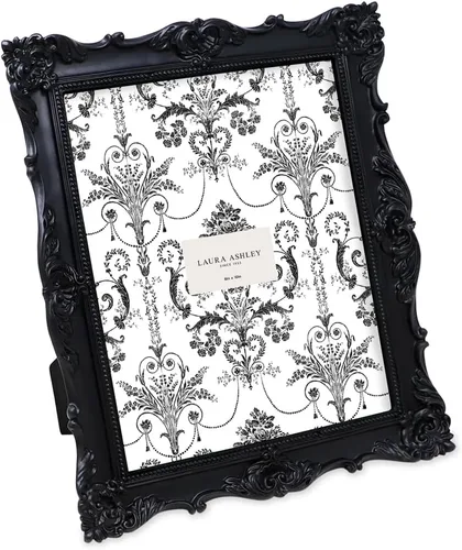 Laura Ashley - Marco de 8 x 10 pulgadas negro con textura ornamentada hecho a mano de resina con caballete y gancho para mesa y pared, con diseño