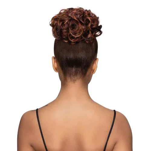 Miniatura 4 de Janet Collection Mezcla de Cabello Humano Moño Remy Ilusión Scrunch Tendril (BARN ROJO)