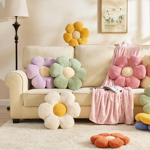 Miniatura 3 de XIAIJIA Cojín con forma de flor, almohada con diseño de flores y margaritas decorativa, cojín para cama, cojín de suelo, cojín suave para asiento