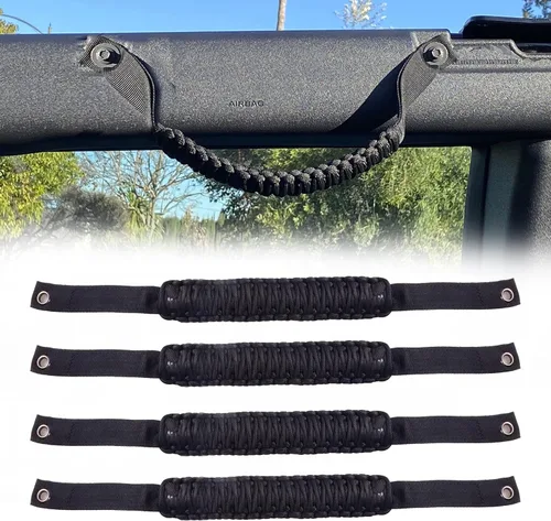 Manijas de Agarre para Barra Antivuelco de Paracord para Accesorios Ford Bronco 2021 2022 2023 2024 2025 2 Puertas 4 Puertas, Paquete de 4 (Negro)
