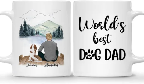 Miniatura 7 de Gossby Taza personalizada para papá con perro, Forever in My Heart, regalo personalizado para hombres amantes de los perros con diseño, nombres, 1