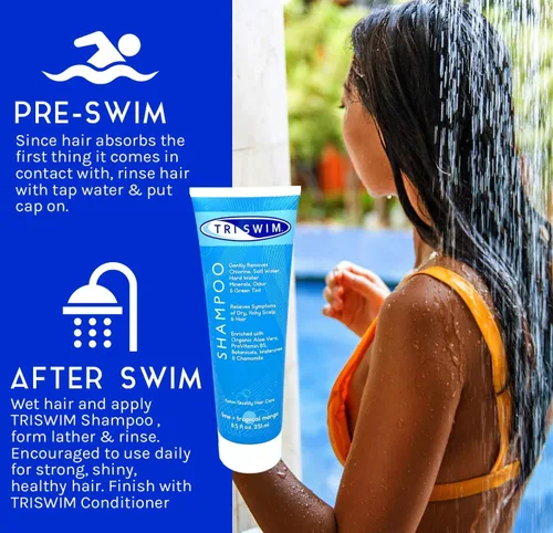 Miniatura 4 de TRISWIM Champú de eliminación de cloro de 8.5 onzas líquidas Elimina suavemente el cloro, el agua salada y la acumulación de agua dura Alivia