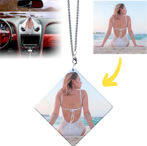 Ornamento colgante personalizado para espejo retrovisor de coche con foto - Colgante de coche de acrílico personalizado con imagen (Rombo)