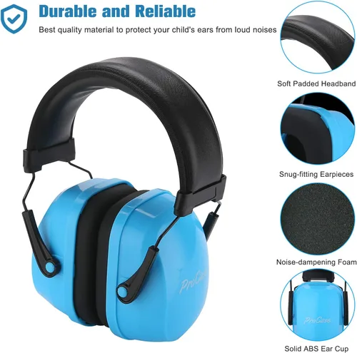 Miniatura 4 de ProCase SNR - Protección de oídos para niños, audífonos con cancelación de ruido de 29 dB para niños con autismo, reducción de ruido a prueba de Azul