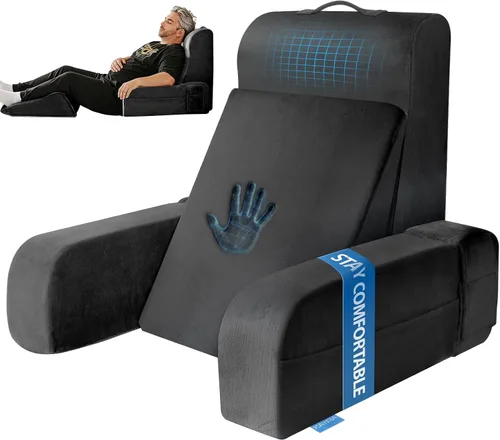 Miniatura 9 de Kayfia Almohada de lectura, almohada de espalda 10 en 1 para cama sentada con reposabrazos desmontable, respaldo con espuma viscoelástica de gel