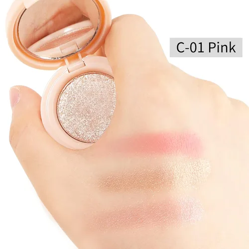 Miniatura 5 de Boobeen Kit de rubor e iluminador, paleta de polvo prensado de maquillaje 3 en 1, bronceador brillante, rubor mate naranja y rosa, paleta facial