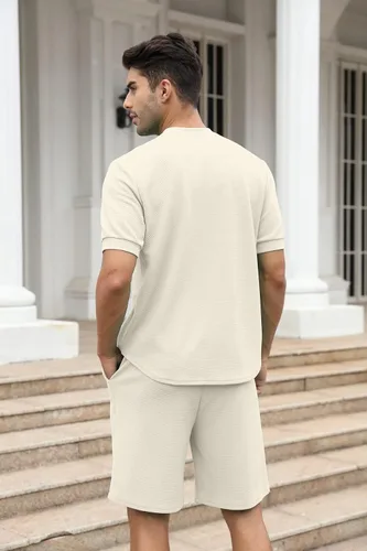 Miniatura 37 de FZNHQL Conjunto deportivo de moda para hombre, 2 piezas, casual, atlético, para correr, manga corta/larga, conjunto para hombre