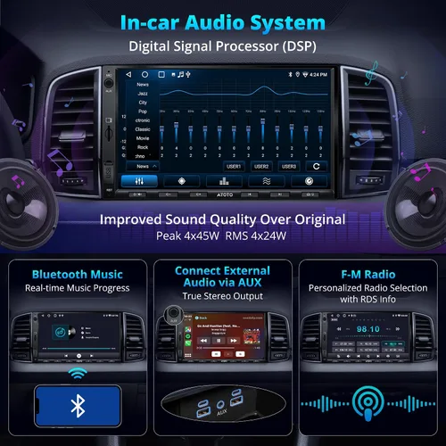 Miniatura 4 de A5L - Estéreo de auto doble DIN Android de 7 pulgadas con escáner OBD2, CarPlay inalámbrico y Android Auto, ecualizador de 24 bandas, DSP, conexión
