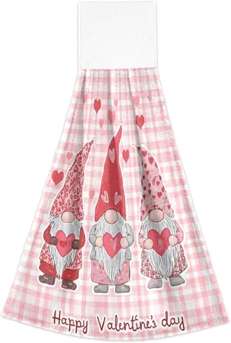 Miniatura 2 de Kcldeci Toallas de mano colgantes para el día de San Valentín con lazo para colgar, gnomos, corazones, toallas de mano suaves y gruesas, toallas