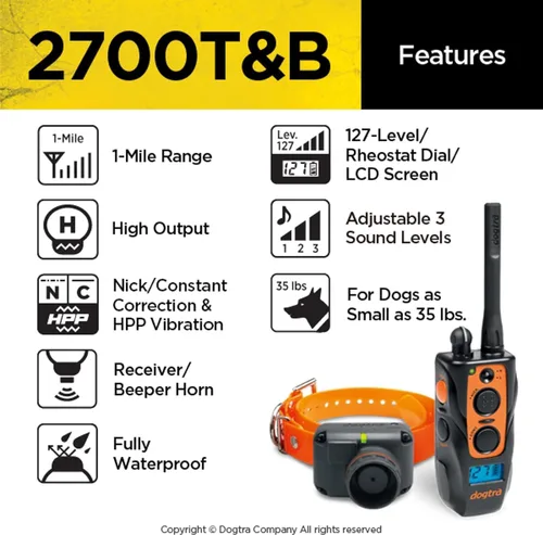 Miniatura 2 de Dogtra 2700T&B Collar electrónico de entrenamiento de perro de largo alcance de 1 milla y 1 milla y sonido de entrenamiento remoto para perros