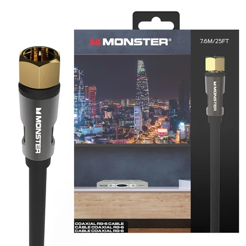 Monster Essentials - Cable coaxial RG-6 con conector de cable coaxial F-Pin chapado en oro, cable de Internet de alta velocidad con cubierta