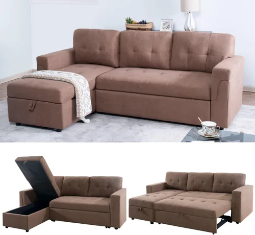 Naomi Home Transforma Cualquier Espacio: Sofá Seccional Reclinable con Sofá Cama Convertible y Chaise Acogedora. Encuentra Comodidad Tranquila con