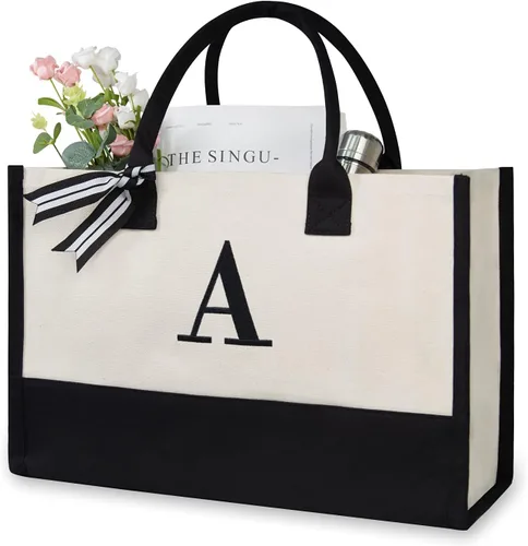 Miniatura 283 de TOPDesign - Bolso de playa de lona con inicial personalizada, bolsa de regalo con monograma, para mujer