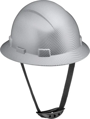 Miniatura 9 de Casco duro de construcción OSHA con diseño de fibra de carbono de ala completa, sin ventilación, acabado brillante, con suspensión de 6 puntos por
