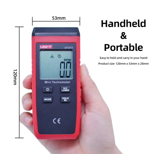 Miniatura 2 de UNI-T Mini tacómetro digital UT373, tacómetro sin contacto de 10 ~ 99999 RPM Medidor de velocidad con retroiluminación, retención de datos, función
