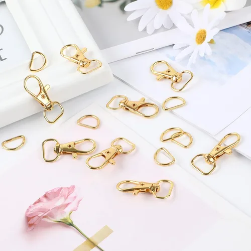 Miniatura 5 de SANNIX 120 ganchos de clip para llavero y anillos en D a granel incluyen 60 ganchos giratorios a presión clips de cordón y 60 anillos en D