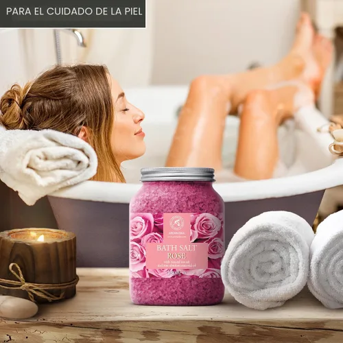 Miniatura 5 de Sales de baño de rosas de 46 onzas, aceite de palisandro natural y extracto de rosa, lo mejor para relajarse - Buen sueño - Belleza - Bañarse