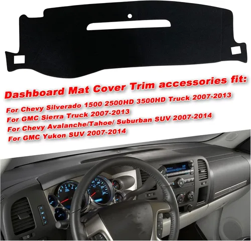 Miniatura 3 de Funda de tapete para salpicadero de ajuste personalizado para Chevy Chevrolet Silverado/GMC Sierra Truck 2007-2013, compatible con Chevy Suburban