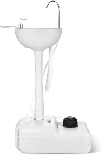 Miniatura 10 de Fregadero portátil para acampar, estación de lavado de manos, soporte de lavabo de 20 litros con ruedas rodantes, dispensador de jabón, soporte