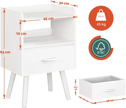 Miniatura 3 de Yoobure - Mesita de noche moderna con cajón, mesas de cabecera, mesitas de noche de mediados de siglo con estante de almacenamiento abierto, mesa