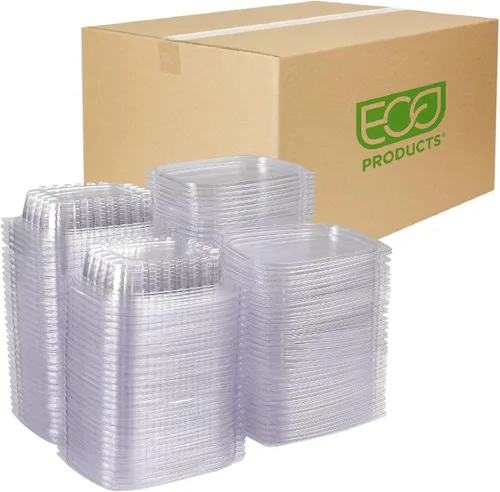 Miniatura 17 de ECO PRODUCTS Contenedores de delicatessen compostables de 8oz transparentes rectangulares con tapas, paquete de 100, para preparación de comidas