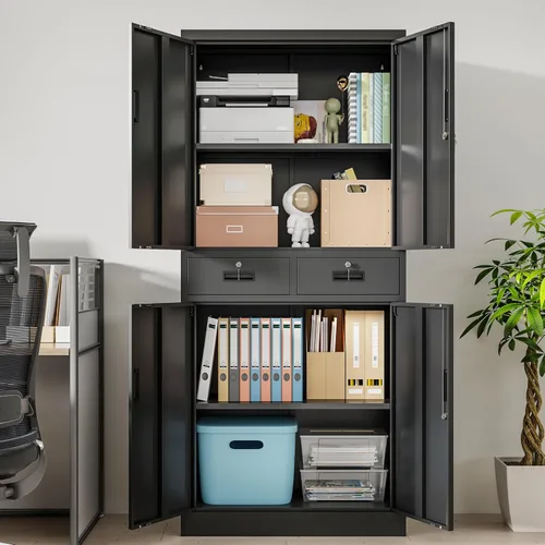 Miniatura 2 de Wanfu Gabinete de almacenamiento de metal, gabinete de almacenamiento con bloqueo de 71 pulgadas con estantes ajustables y 2 cajones, gabinetes