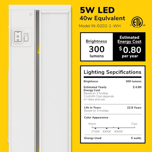 Miniatura 2 de GetInLight luz LED para parte inferior de gabinete, giratoria, de 3 niveles de color, para atenuador, con cables y enchufe, blanco cálido de 2,700