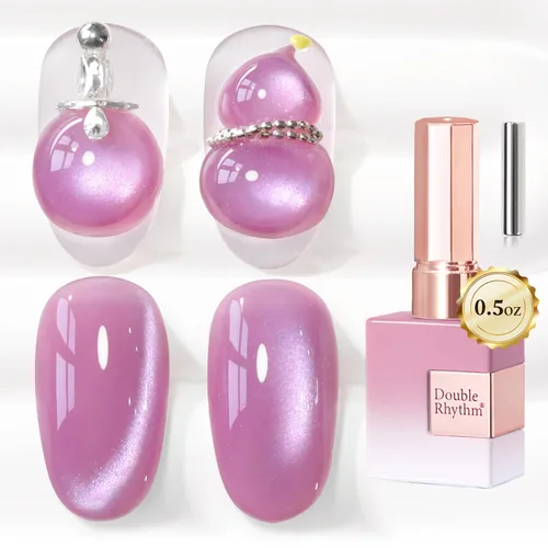 Miniatura 44 de Double Rhythm Esmalte de gel Jelly Glass de ojo de gato con imán, 0.5 onzas líquidas, brillo holográfico, brillante, translúcido