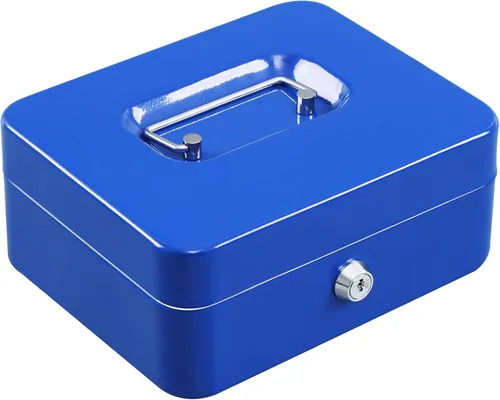 Miniatura 14 de xydled Caja fuerte grande de acero con cerradura con bandeja extraíble para monedas y cerradura de llave, 9.84"x 7.87"x 3.54" pulgadas, azul
