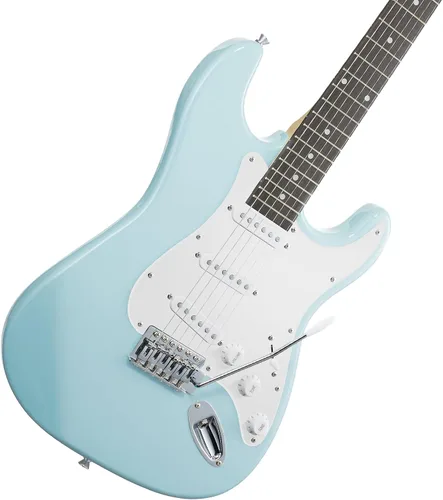 Miniatura 2 de Ashthorpe - Guitarra eléctrica de 39 pulgadas (azul cielo y plateado), kit de guitarra de tamaño completo con bolsa acolchada, barra de trémolo