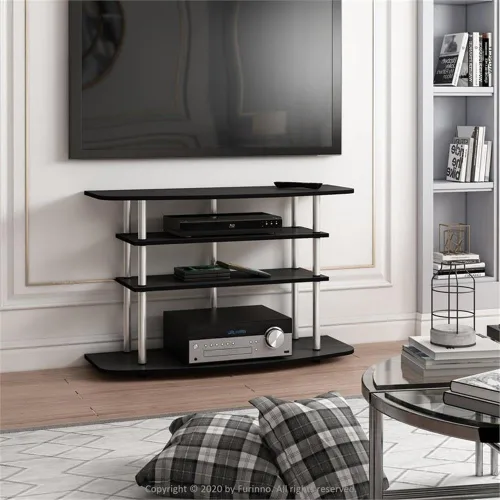 Miniatura 2 de Furinno Turn-N-Tube - Soporte para televisor de 3 niveles, centro de entretenimiento sin herramientas, consola de TV para televisores de hasta 32