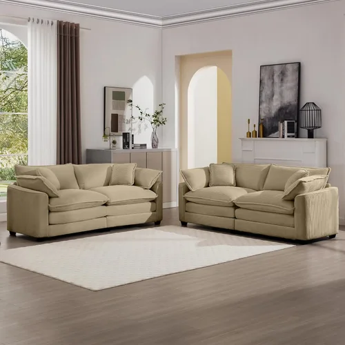 Miniatura 23 de KEIKI Juego de sofá de 2 piezas con 2 sofás individuales de pana extragrandes, juego de sillas decorativas modernas de 2 plazas tapizadas con 2